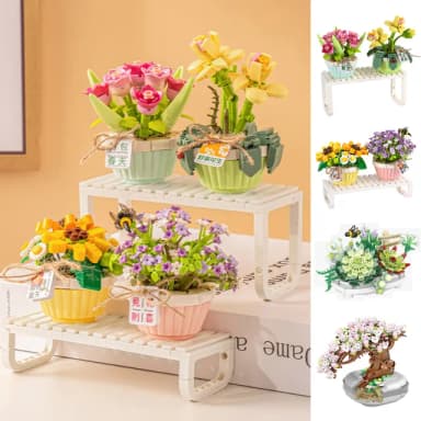 【半島良品】DIY手做/多肉櫻花微觀花卉(LOZ積木花 仿真花 鮮花束 交換禮物 畢業禮物 聖誕禮物 生日禮物)