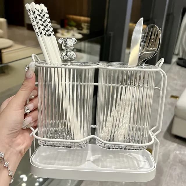 【OMG】雙筒分格瀝水餐具架 筷子瀝水筒 廚具刀具收納架(筷架 刀架 餐具架 餐具收納 廚房置物)