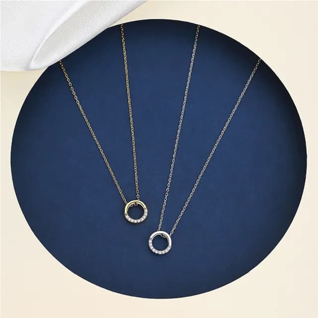 【VERDNIA】925純銀簡約奢華時尚優雅百搭純銀微鑲鑽項鍊單圈圓圈永恆的愛微鑲鑽(銀色)