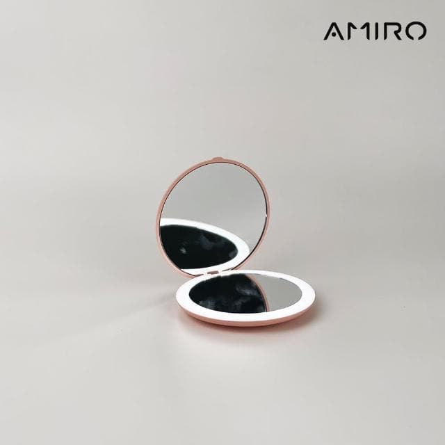 【AMIRO】LED燈 隨身化妝鏡 粉色(隨身鏡 情人節禮物   新年禮物)
