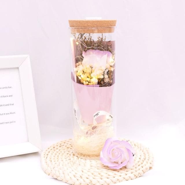 【天使愛美麗】玻璃瓶玫瑰永生花 乾燥花 仿真花(聖誕節 發光禮物 情人節 母親節  告白 生日禮物 婚禮)