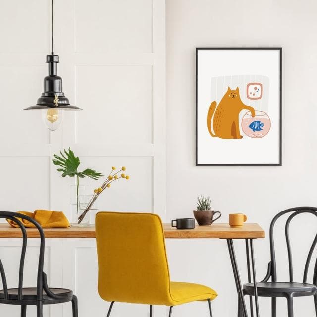 【菠蘿選畫所】我在喝水而已-50x70cm(客廳 掛畫/療癒/小貓/文創/交換禮物/客廳 掛畫/房間佈置)