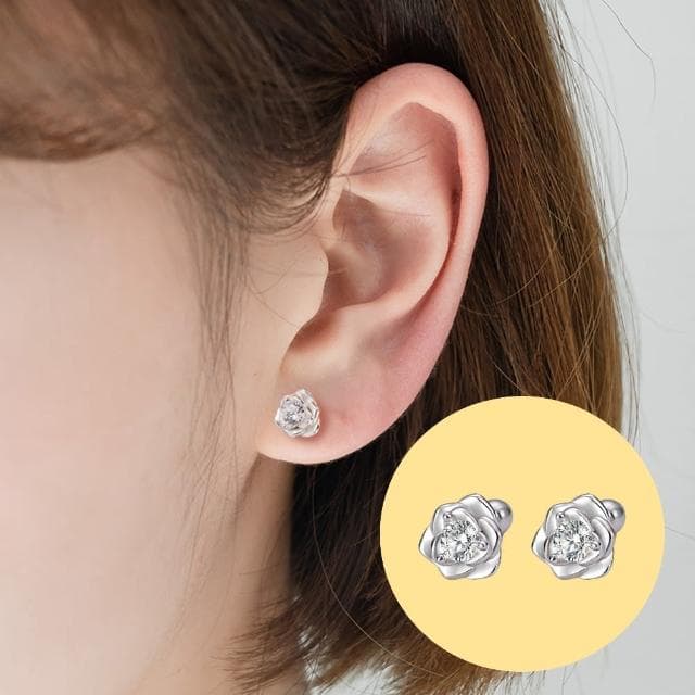 【A&R】韓風s999純銀鋯石玫瑰花款轉珠耳環(鎖珠 螺絲耳扣 鎖式 情人節 生日禮物)