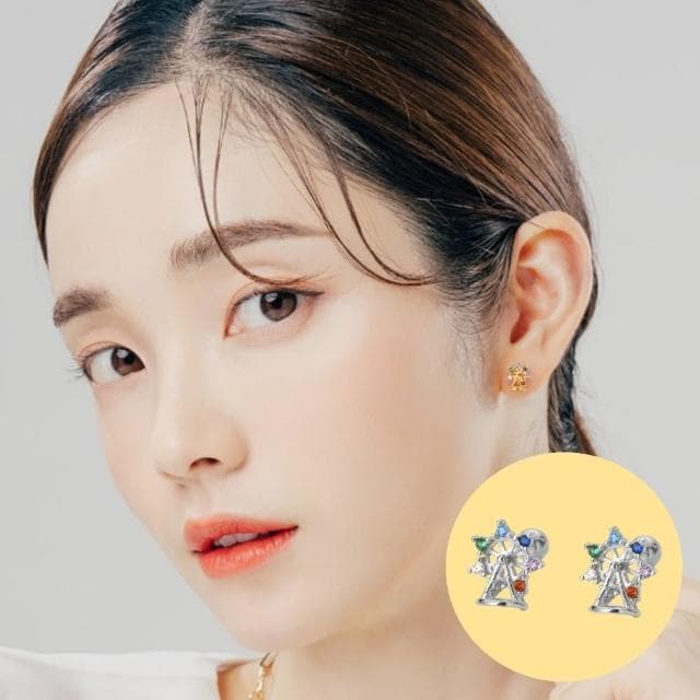 【A&R】韓風s925純銀旋轉白金摩天輪款轉珠耳環(鎖珠 螺絲耳扣 鎖式 情人節 生日禮物)