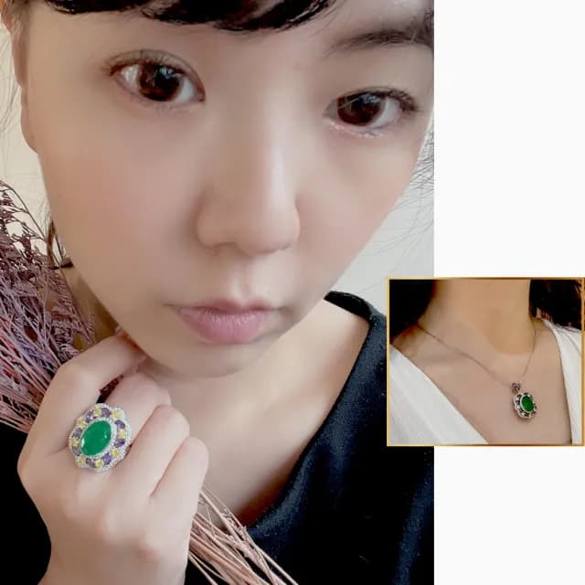 【Emmas愛馬飾】精工3A鋯石招財碧綠黃寶石墜&戒指組鏈(母親節禮物)