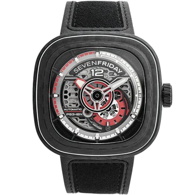 【SEVENFRIDAY】碳纖維限定版 紅寶紅 自動上鍊機械錶-47X47.6mm 送禮 禮物 推薦(PS3/02)