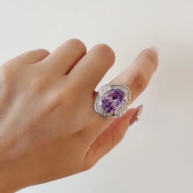 【Emmas愛馬飾】3A大主鑽伴T鑽鋯石好運紫墜鏈&戒指組(母親節禮物)