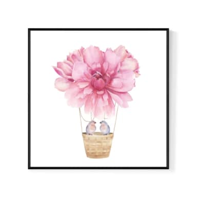 【菠蘿選畫所】幸福起飛•牡丹-60x60cm(粉紅色熱氣球掛畫/裝飾畫/新婚禮物/邊櫃擺設)