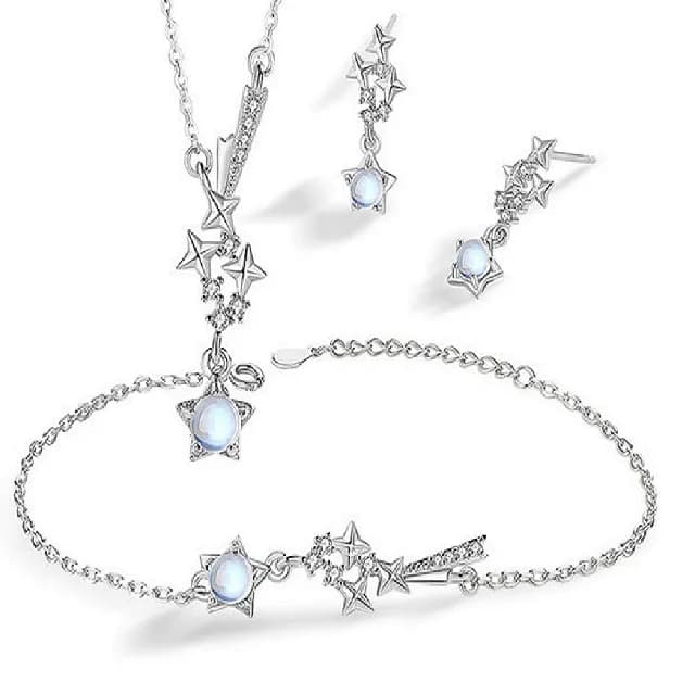 【巴黎精品】現貨+預購 925純銀項鍊琉璃三件套(流星耳環鋯石生日情人節禮物女飾品v1ar77)