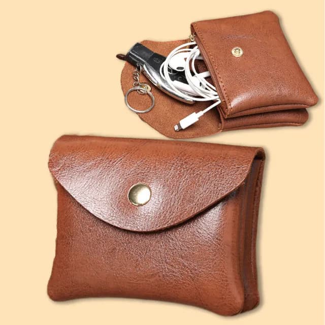 【質感工藝】雙11 迷你可愛復古風皮革雙層零錢包(耳機包 鑰匙包 小皮包 錢夾 硬幣 小物收