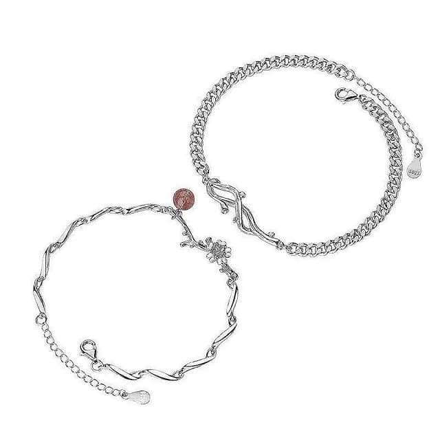 【巴黎精品】現貨+預購 925純銀手鍊情侶對鍊(荊棘玫瑰草莓晶生日情人節禮物男女飾品2款v1ar95)