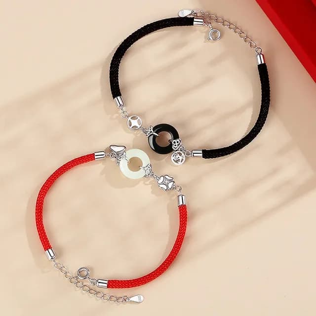 【巴黎精品】現貨+預購 925純銀手鍊情侶手繩(黑曜石和闐玉平安扣生日情人節禮物男女飾品2款v1ar13)