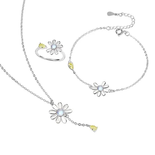 【巴黎精品】現貨+預購 925純銀項鍊琉璃三件套(小雛菊太陽花戒指生日情人節禮物女飾品v1ar20)