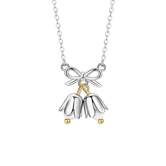 【巴黎精品】現貨+預購 925純銀項鍊鈴蘭花吊墜(蝴蝶結風鈴鎖生日情人節禮物女飾品v1ar18)
