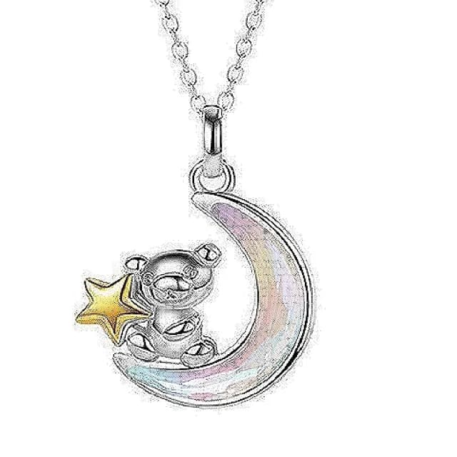 【巴黎精品】現貨+預購 925純銀項鍊琉璃吊墜(摘星小熊月亮生日情人節禮物女飾品v1ar64)