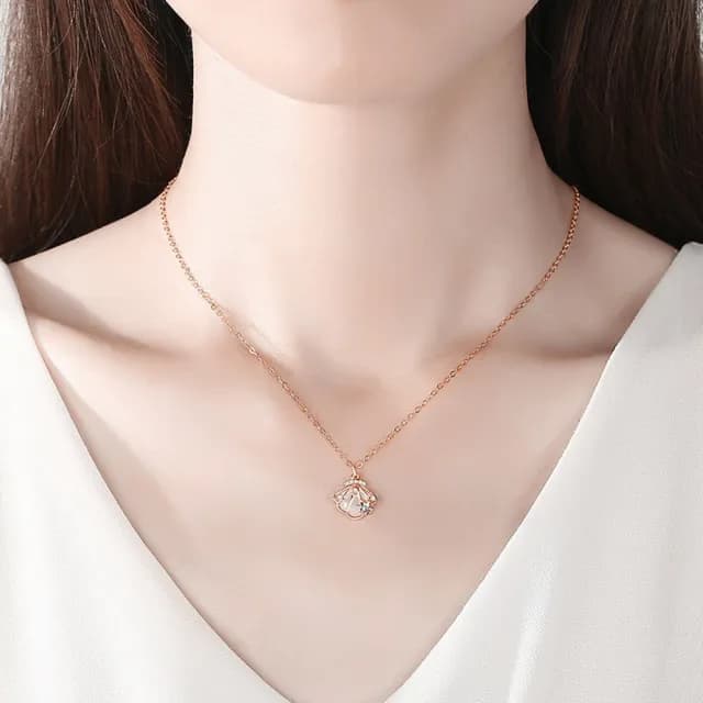 【巴黎精品】現貨秒發 925純銀項鍊貝殼吊墜(皇冠鋯石一貝子生日情人節禮物女飾品2色v1ar49)