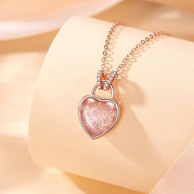 【巴黎精品】現貨秒發 925純銀項鍊琉璃吊墜(愛心鎖頭粉色生日情人節禮物女飾品v1ar59)