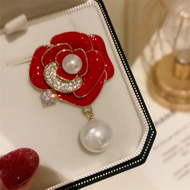 【巴黎精品】現貨+預購 鋯石胸針玫瑰別針(珍珠小香風山茶花生日情人節禮物女飾品3色a1ah40)