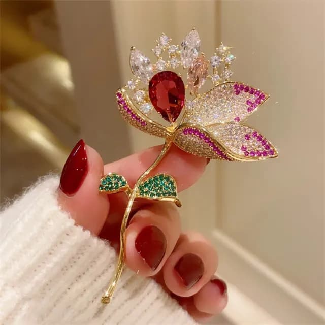 【巴黎精品】現貨+預購 鋯石胸針蓮花別針(水滴滿鑽荷花氣質生日情人節禮物女飾品a1ah52)