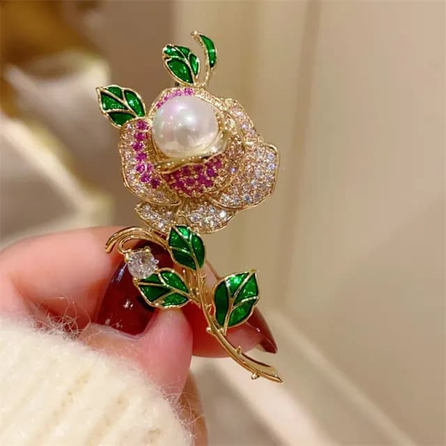 【巴黎精品】現貨+預購 鋯石胸針玫瑰花別針(珍珠立體滿鑽薔薇生日情人節禮物女飾品a1ah80)