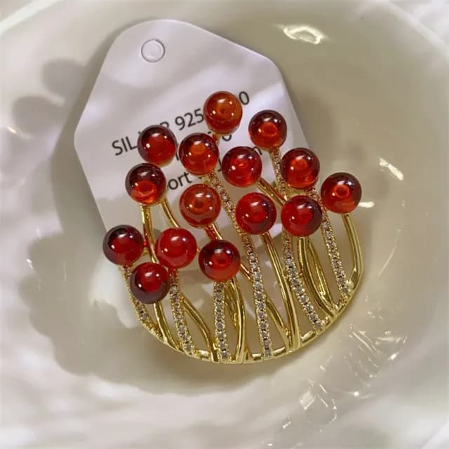 【巴黎精品】現貨+預購 瑪瑙胸針珊瑚別針(紅珊瑚滿天星微鑲鋯石生日情人節禮物女飾品a1ah39)