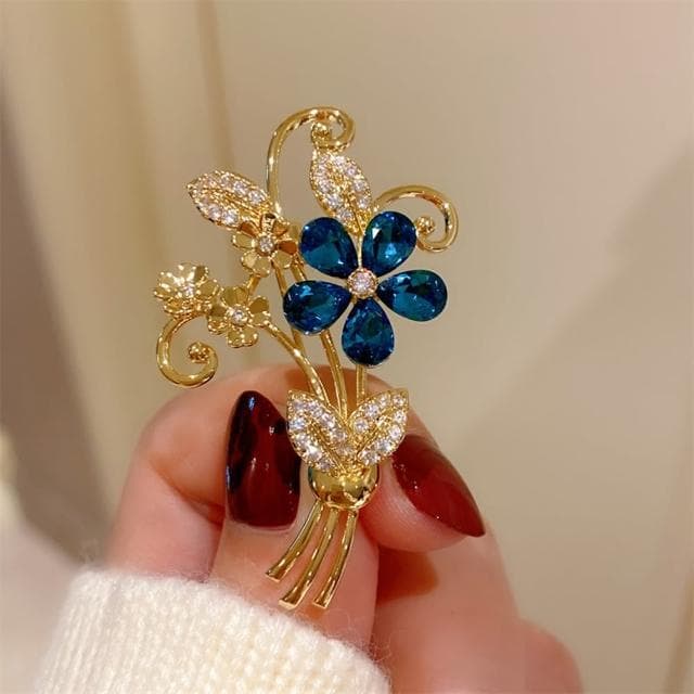 【巴黎精品】現貨+預購 鋯石胸針花朵別針(藍色水晶花束胸花生日情人節禮物女飾品a1ah79)