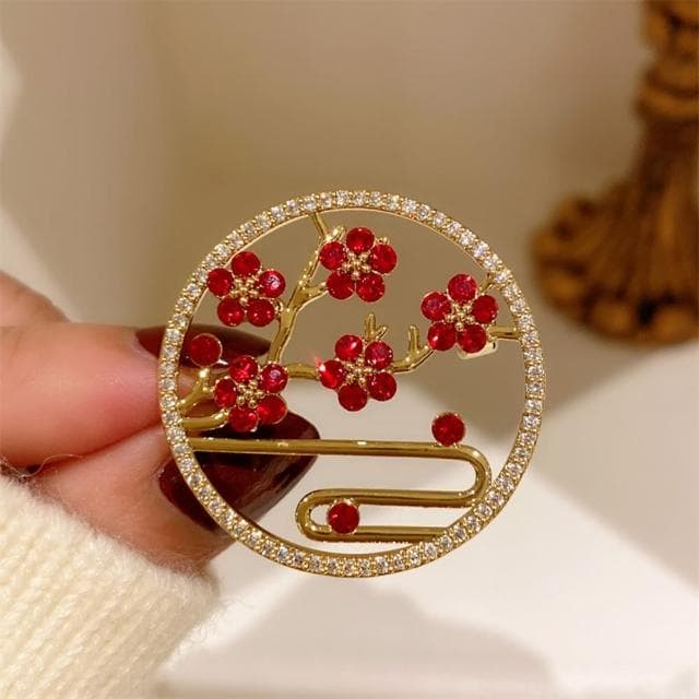 【巴黎精品】現貨+預購 鋯石胸針梅花別針(中國風復古花朵百搭生日情人節禮物女飾品2色a1ah32)