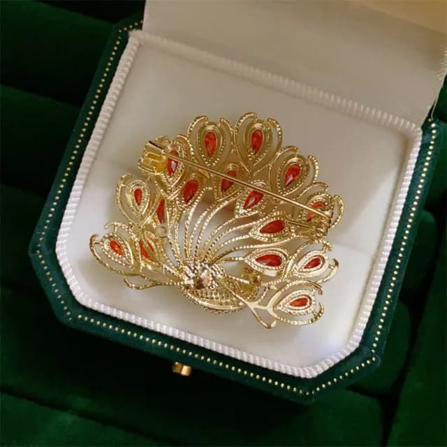 【巴黎精品】現貨+預購 鋯石胸針孔雀別針(紅色孔雀開屏滿鑽生日情人節禮物女飾品a1ah14)