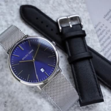 【Relax Time】極簡大三針日期手錶-藍/40mm 加贈皮帶 禮物 送禮 推薦(RT-97-2M)