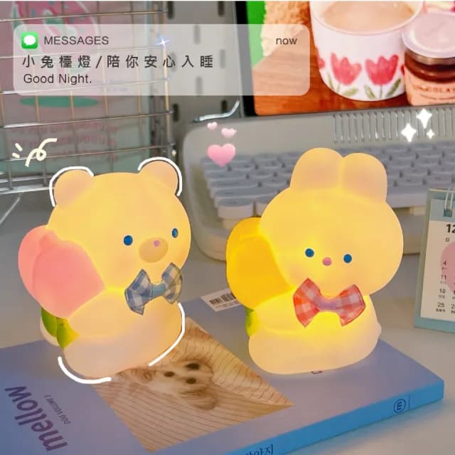 【兔然蹦出來】呆萌蜜桃小兔檯燈(LED小夜燈 居家擺飾 兒童 餵奶燈 床頭燈 氛圍燈 聖誕節 交換禮物 學生)