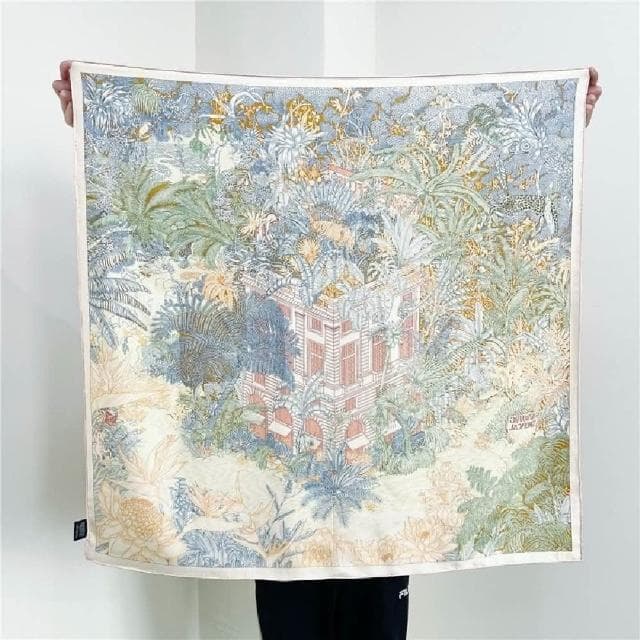 【巴黎精品】現貨+預購 真絲絲巾蠶絲領巾(斜紋林中屋印花方巾女配件a1af63)