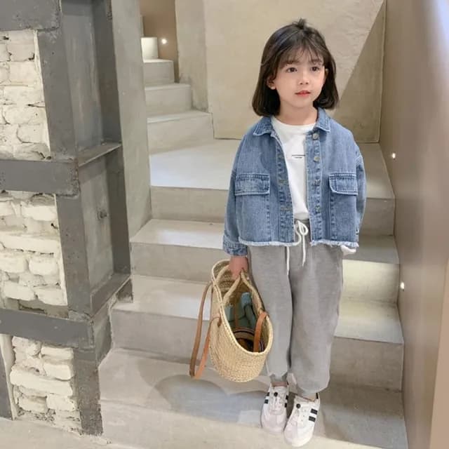 【橘魔法】丹寧下擺鬚邊牛仔短版外套 (薄外套 長袖外套 男童 女童 兒童 中性款 童裝)