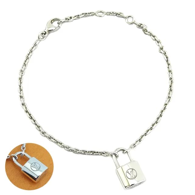 【Louis Vuitton 路易威登】925純銀-SILVER LOCKITT鎖頭墜飾女用手鍊(展示品)
