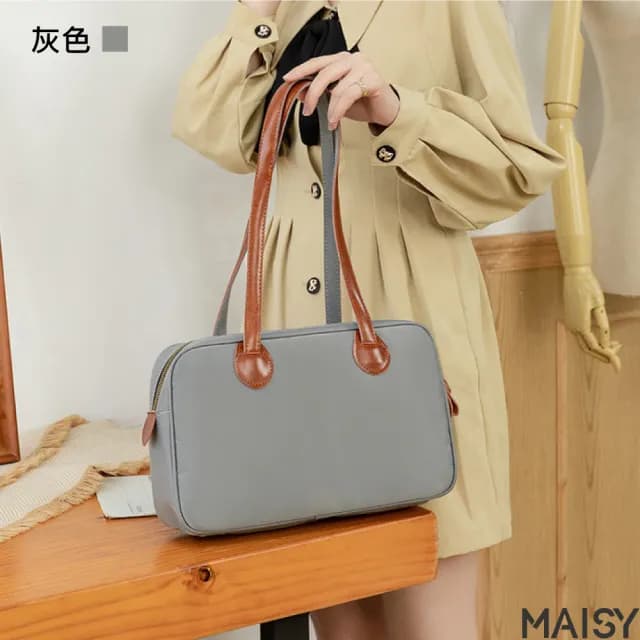 【MAISY】情人節禮物 便捷輕量通勤牛津布托特包(現+預 黑色／灰色／卡其色／墨綠色)
