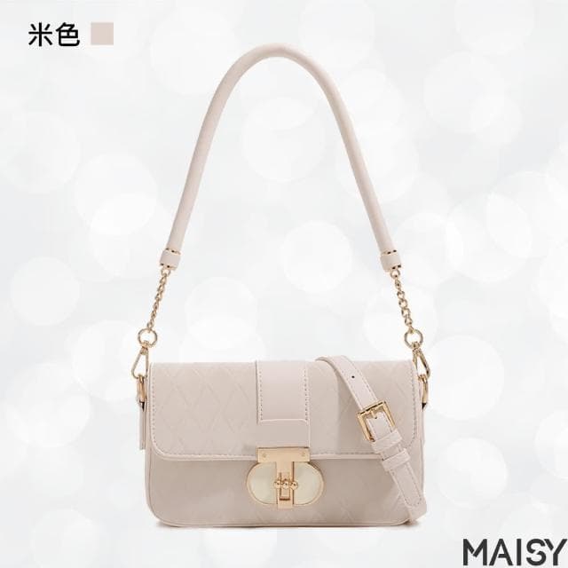 【MAISY】母親節禮物 法式高雅菱格女士手提包(現+預  米色／粉色)