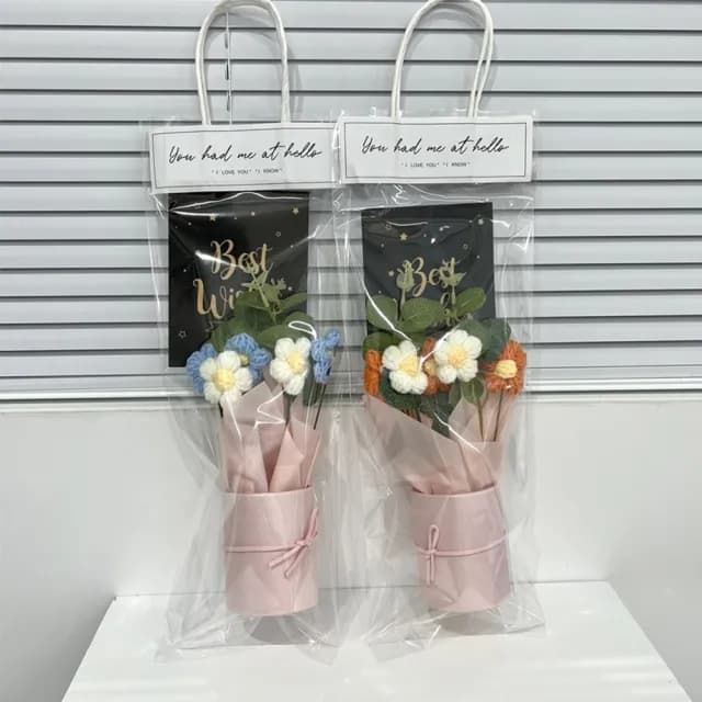 【JEN】手工編織毛線手提抱桶花束2色可選(畢業季情人節生日節慶送禮交換禮物)