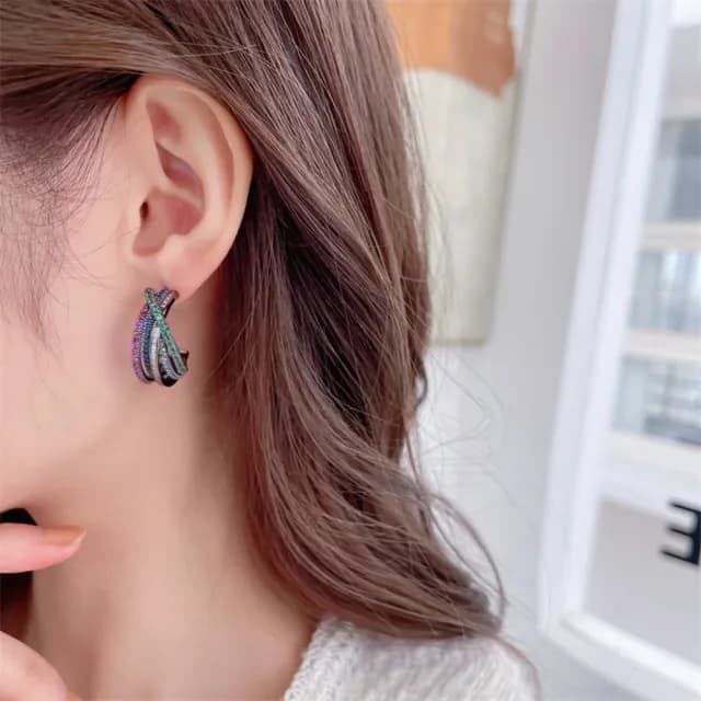 【巴黎精品】現貨+預購 鋯石耳環925純銀耳針(線條交叉C形生日母親節禮物女飾品2色p1bk76)