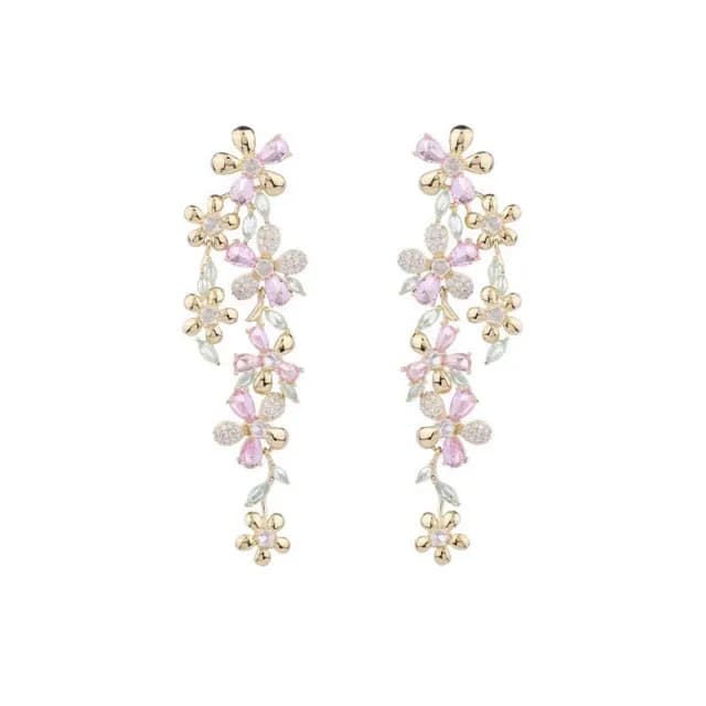 【巴黎精品】現貨+預購 鋯石耳環925純銀耳針(誇張長款花朵生日母親節禮物女飾品p1bk55)