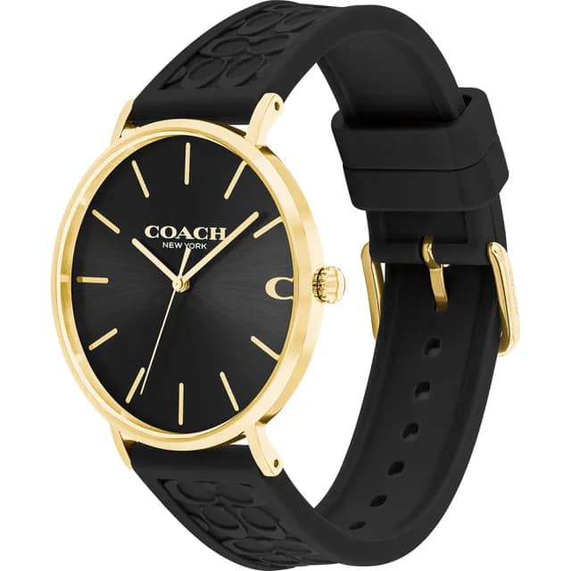 【COACH】C字LOGO男錶-金x黑色矽膠帶/41mm 禮物 送禮 手錶(CO14602633)