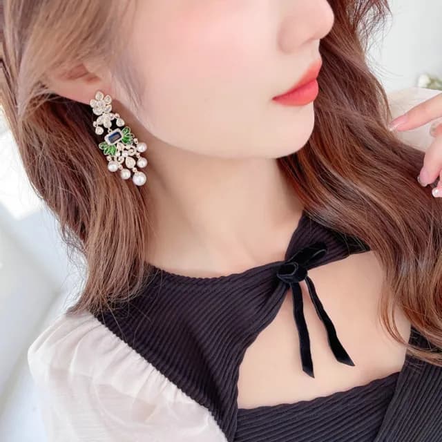 【巴黎精品】現貨+預購 鋯石耳環925純銀耳針(長款葉子珍珠生日母親節禮物女飾品2色p1bk78)