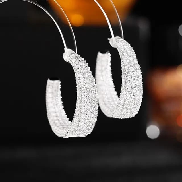 【巴黎精品】現貨+預購 鋯石耳環925純銀耳針(C形大圈圈誇張生日母親節禮物女飾品4色p1bk47)