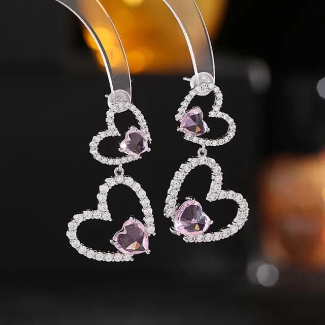 【巴黎精品】現貨+預購 鋯石耳環925純銀耳針(心心相印鏤空生日母親節禮物女飾品2色p1bk38)