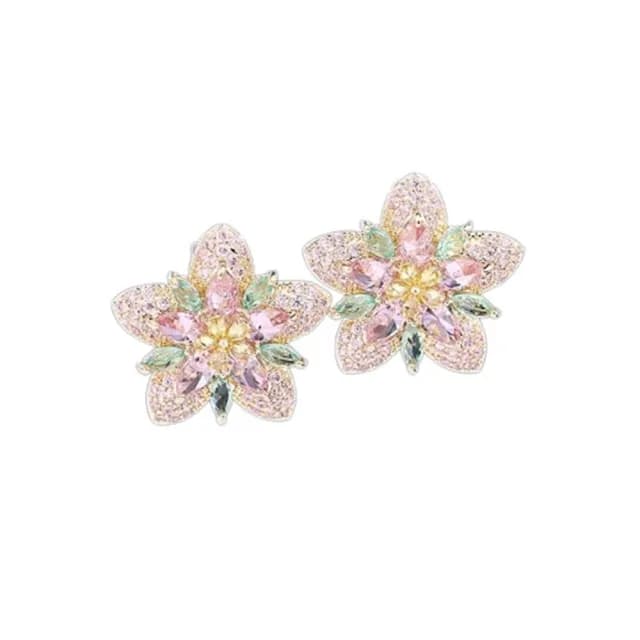 【巴黎精品】現貨+預購 鋯石耳環925純銀耳針(花朵彩色鋯石生日母親節禮物女飾品4色p1bk33)