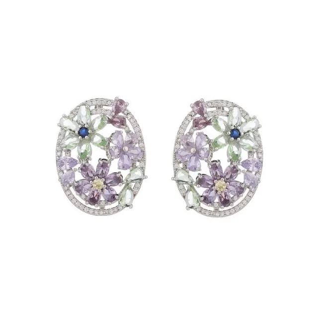 【巴黎精品】現貨+預購 鋯石耳環925純銀耳針(紫色花朵設計感生日母親節禮物女飾品p1bk24)