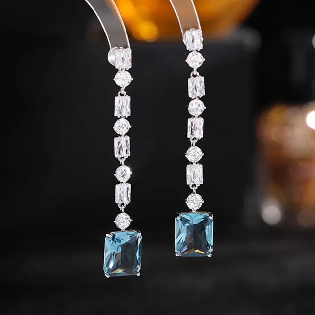 【巴黎精品】現貨+預購 鋯石耳環925純銀耳針(超閃方形長款生日母親節禮物女飾品4色p1bk39)