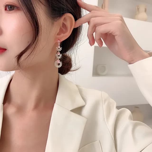 【巴黎精品】現貨+預購 鋯石耳環925純銀耳針(扇形幾何長款生日母親節禮物女飾品3色p1bk4)