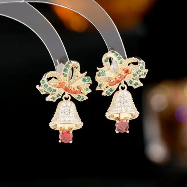 【巴黎精品】現貨+預購 鋯石耳環925純銀耳針(聖誕金色鈴鐺生日母親節禮物女飾品p1bk14)