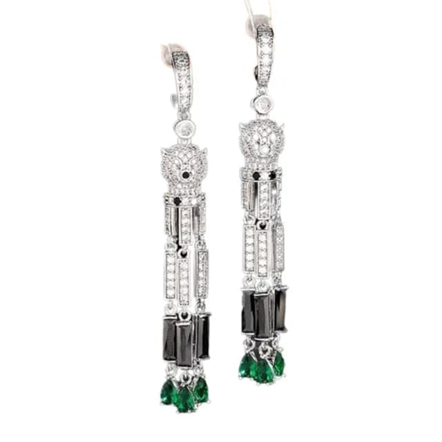 【巴黎精品】現貨+預購 鋯石耳環925純銀耳針(誇張長流蘇豹頭生日母親節禮物女飾品2色p1bk93)