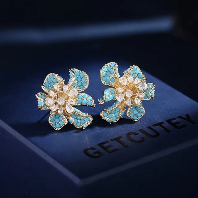 【巴黎精品】情人節禮物 現貨+預購 鋯石耳環925純銀耳針(立體花朵彩色生日母親節禮物女飾品3色p1bk97)
