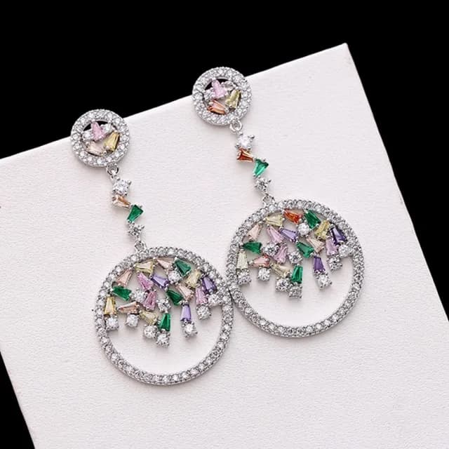 【巴黎精品】現貨+預購 鋯石耳環925純銀耳針(彩色圓圈時尚長款生日母親節禮物女飾品p1bk98)
